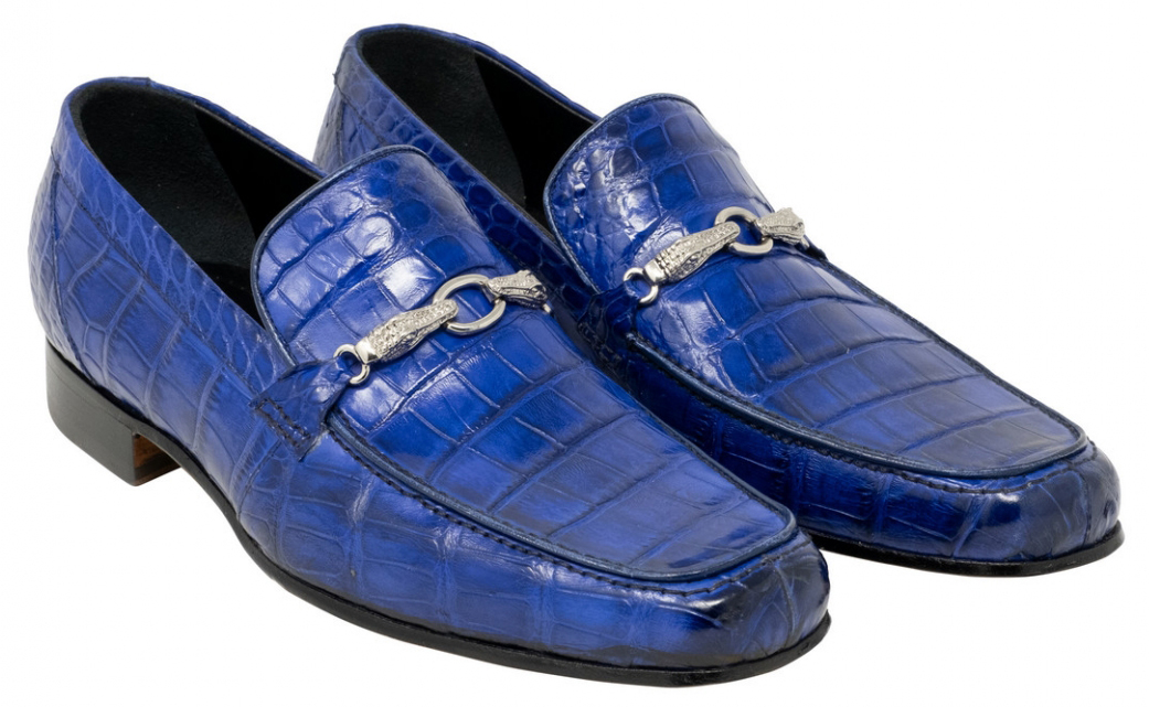 Mauri "Regal" 4894/2 Royal Blue / Burnished Genuine Baby Alligator Hand Painted Loafer Shoes.