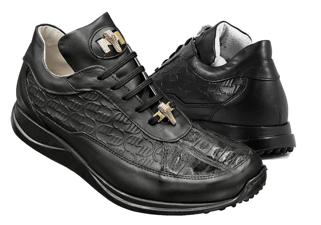 Cassay Black Crocodile-Embossed Platform Slip-On Sneakers
