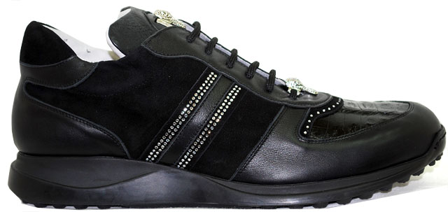 Mauri Black Crocodile Leather Rhine Stone Sneakers 10 5