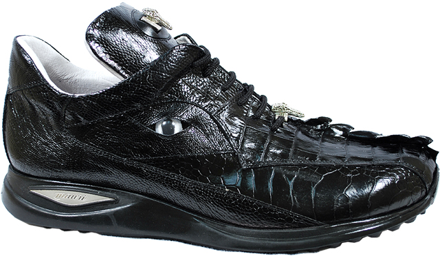 Mauri Caiman 8815 Black Genuine Hornback Alligator/Ostrich Sneakers ...