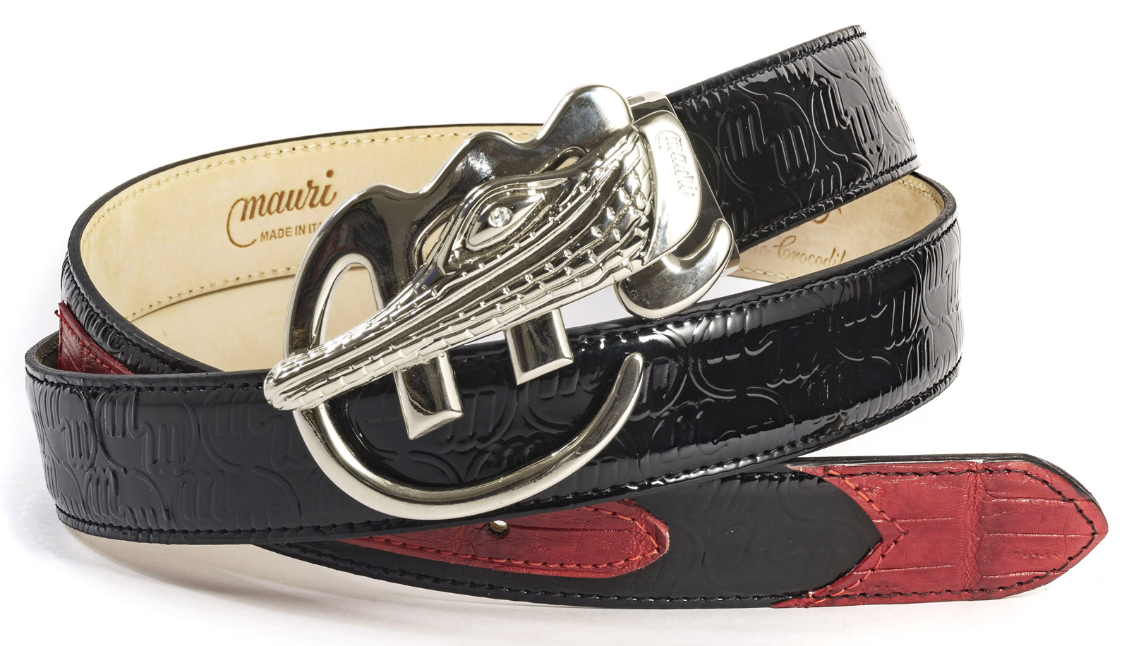 Mauri Genuine Patent Embossed / Baby Crocodile Hand-Painted Belt With Buckle AB6.