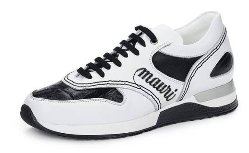 Mauri Black / White Genuine All Over Alligator Sneakers.
