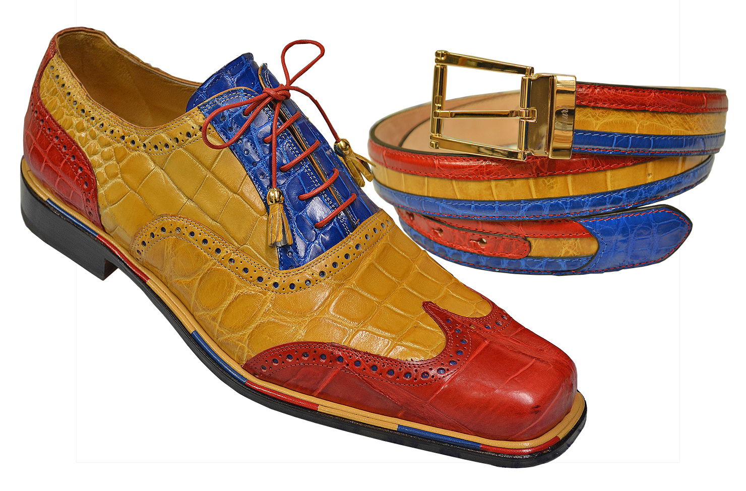 Mauri 2787 Red / Light Rust / Electric Blue Genuine All-Over Alligator ...