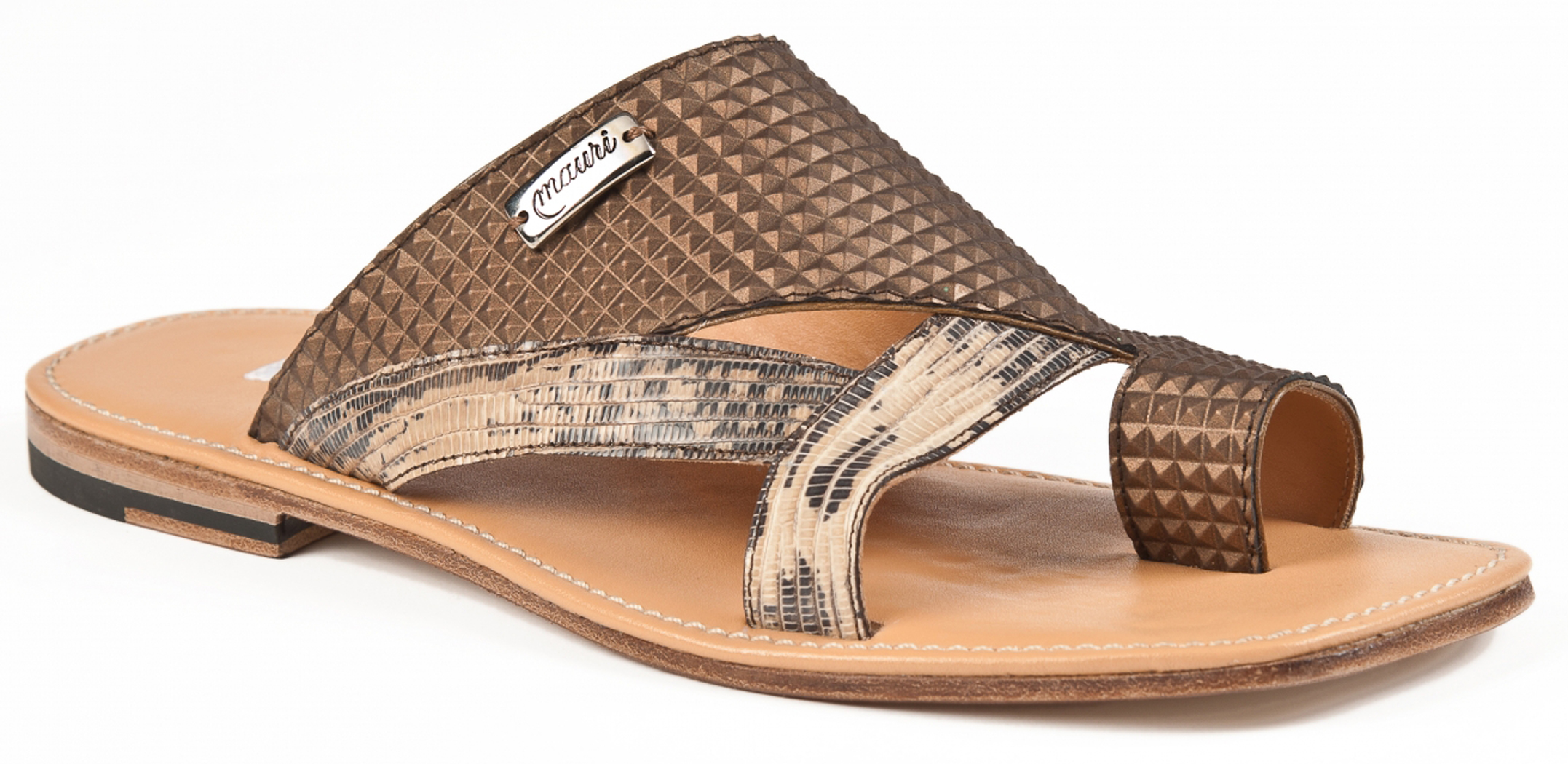 Mauri "1260/5" Brown / Bronze Genuine Tejus / Fabric Slide-In Open Toe Sandals.