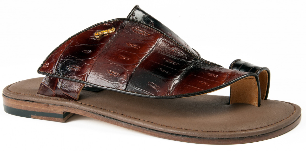 Mauri "Panaro" 1951/8 Multi Gold Genuine Crocodile Slide-In Open Toe Sandals.