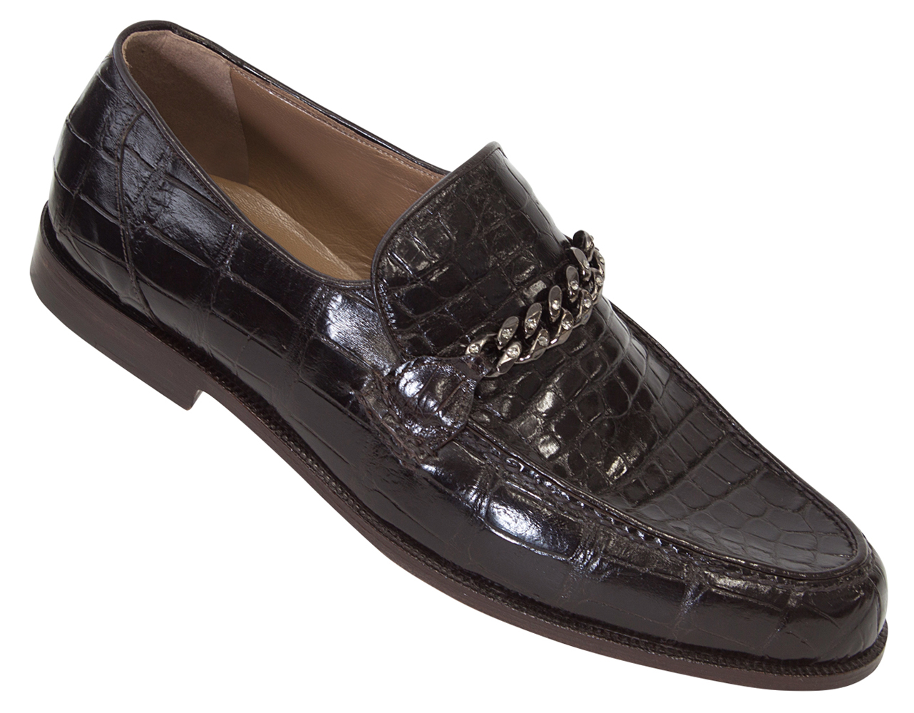 Mauri "3716/1" Dark Brown Genuine All Over Baby Alligator Loafer Shoes With Bracelet