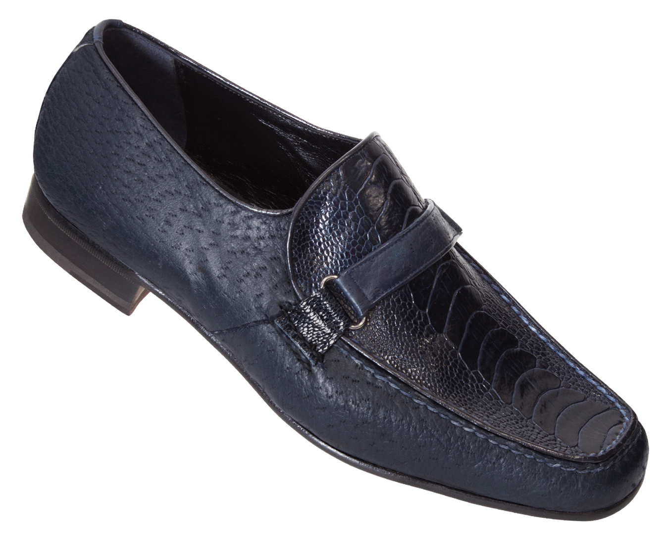Mauri "3733" Wonder Blue Genuine Pecary / Ostrich Leg Loafer Shoes With Horsebit