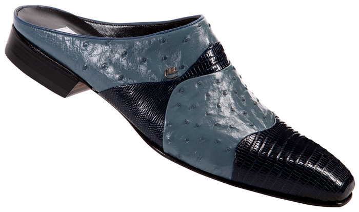 Mauri "4317" Denim Jeans Genuine Ostrich / Navy Tejus Lizard Half Shoes