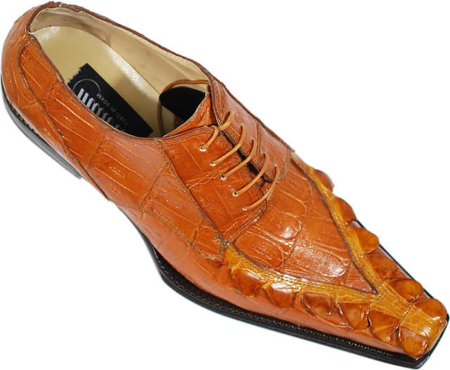 Mauri 44176 Cognac Genuine Hornback Crocodile Tail / Baby Crocodile Shoes