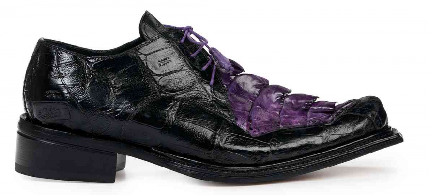 Mauri ''44209'' Violet /Black Genuine Hornback Tail / Baby Crocodile Hand painted Contemporary Shoes