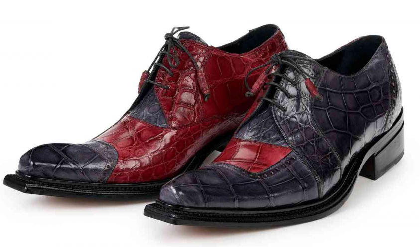 Mauri ''44268'' Medium Grey / Bordeaux Genuine Body Alligator Hand painted Contemporary Shoes.