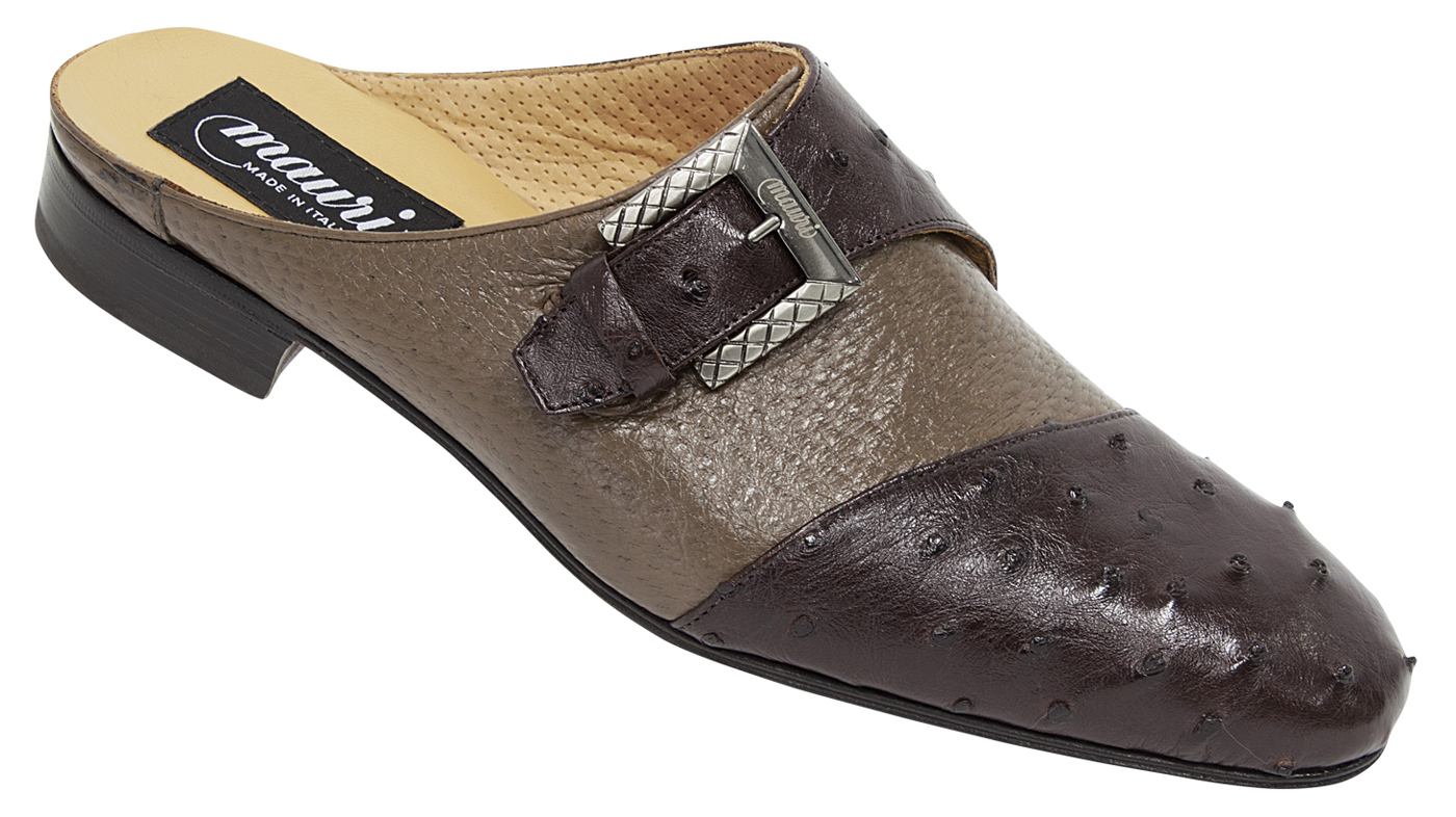 Mauri "4716" Sport Rust Genuine Ostrich / Taupe Peccary Dress Half Shoes