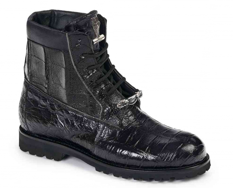 Mauri ''4884'' Black Genuine Body Alligator / Baby Crocodile Hand Painted Boots.