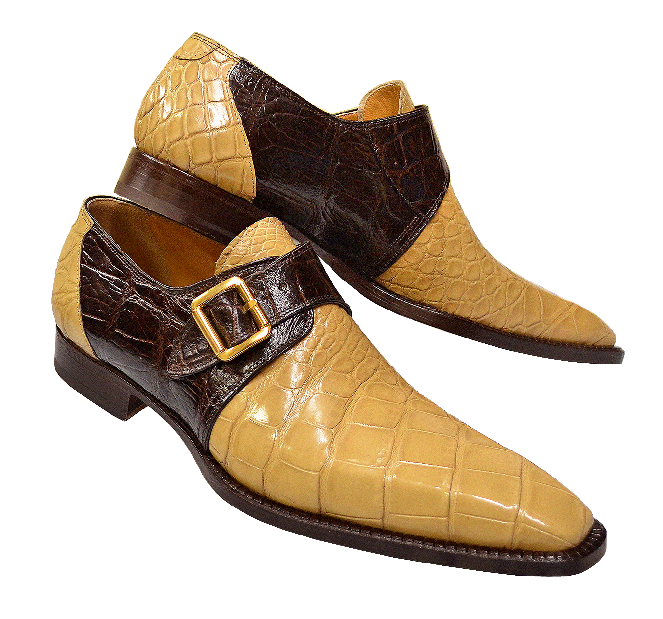 Mauri 53154 Sport Rust / Bone Genuine All-Over Alligator Loafer Shoes With Monk Straps.
