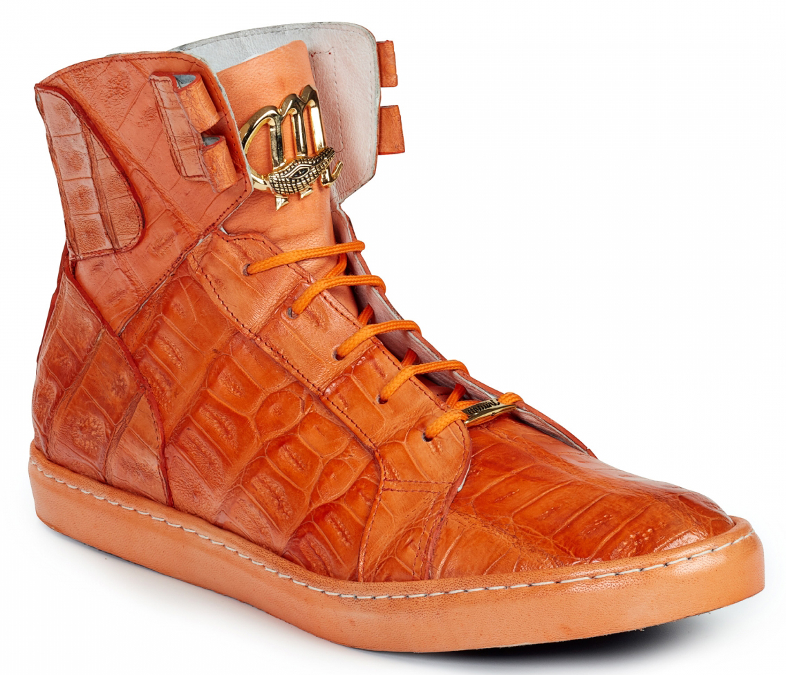 Mauri 6129 Orange Genuine Baby Crocodile / Calf Hand Painted Leather Wrap Sole Boots.
