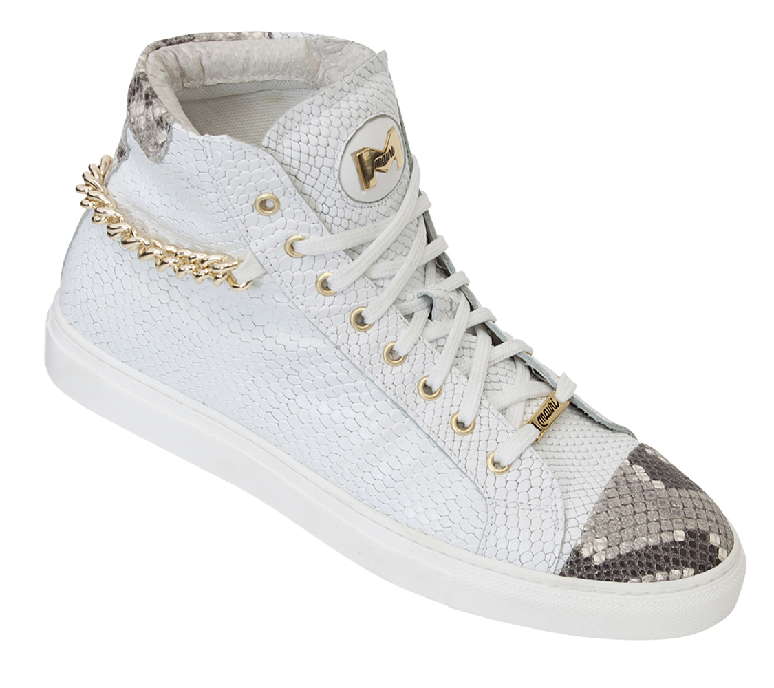 Mauri 8504 Natural / White Python Print / Lizard Print Leather Casual Sneakers.