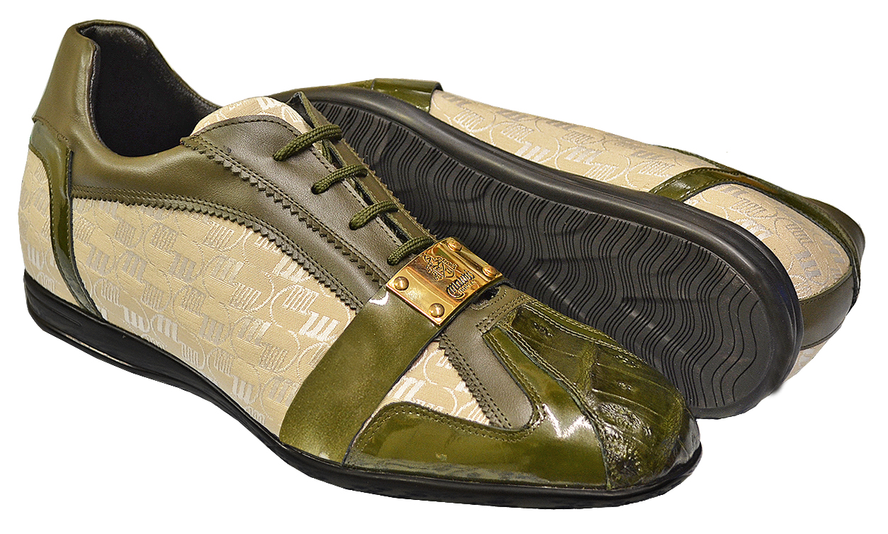 Mauri 8665 Olive Green / Champagne Crocodile / Patent Leather / Mauri Fabric Sneakers