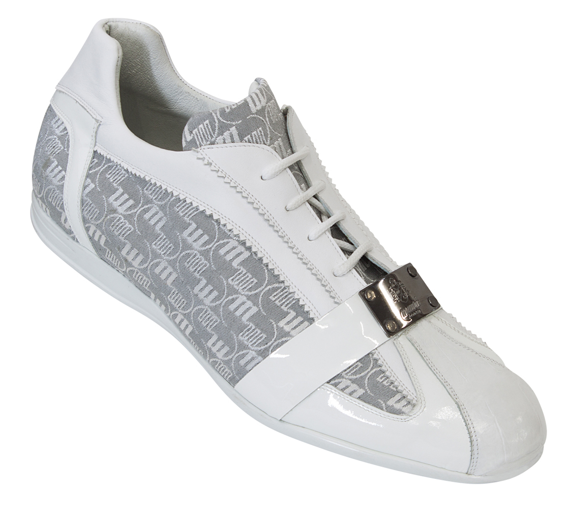 Mauri "8665" White / Acre Raindrops Genuine Baby Crocodile / Patent Leather / Nappa / Fabric Sneakers