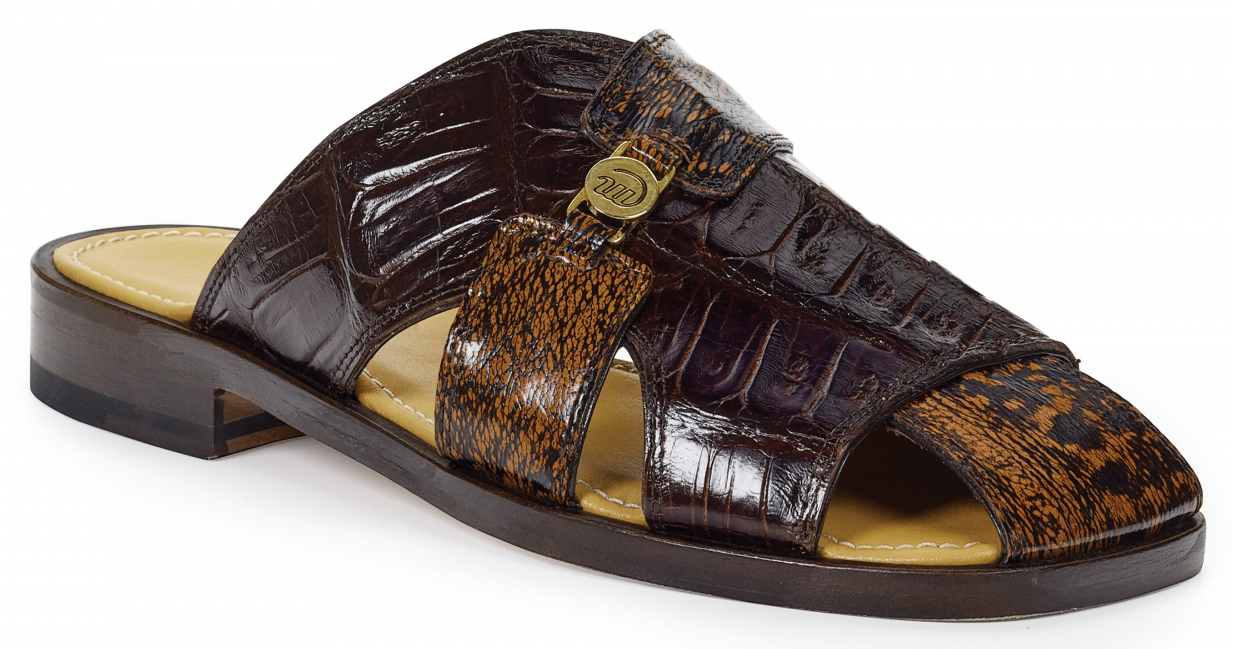 Mauri "Barabino" 1615 Sport Rust Genuine Baby Crocodile / Brown-Gold Shark Sandals.