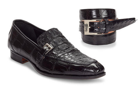 Mauri "Broletto" 4763 Black Genuine Body Crocodile / Hornback Crown Loafer Shoes With Monk Strap
