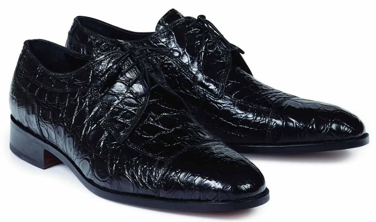 Mauri "Brunelleschi" 4598/1 Black Genuine Crocodile Flank Lace-up Dress Shoes.