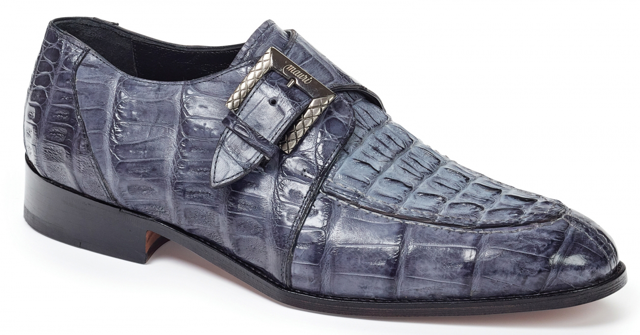 Mauri "Canaletto" 4834 Medium Grey Genuine Baby Crocodile Hand Painted / Hornback Crown Monk Strap Loafer Shoes.
