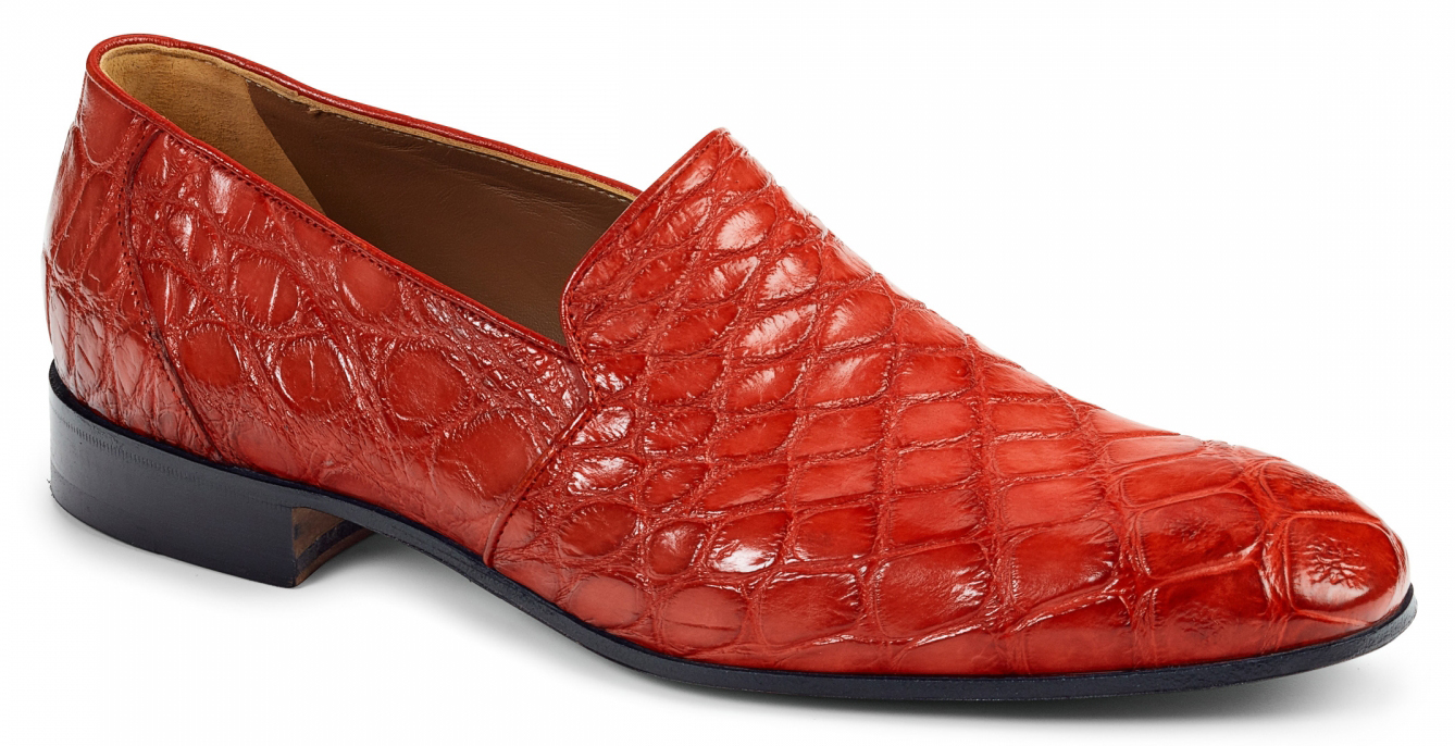 Mauri "Celio" 4440/3 Red All Over Genuine Body Alligator Hand Painted Loafer Shoes.