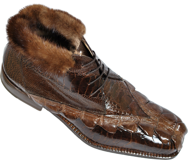 Mauri Highlander 4994 Men's Shoes Mustard Brown Exotic Ostrich Leg / Crocodile / Calf-Skin Leather Boots (MA5503) Brown / 10 US