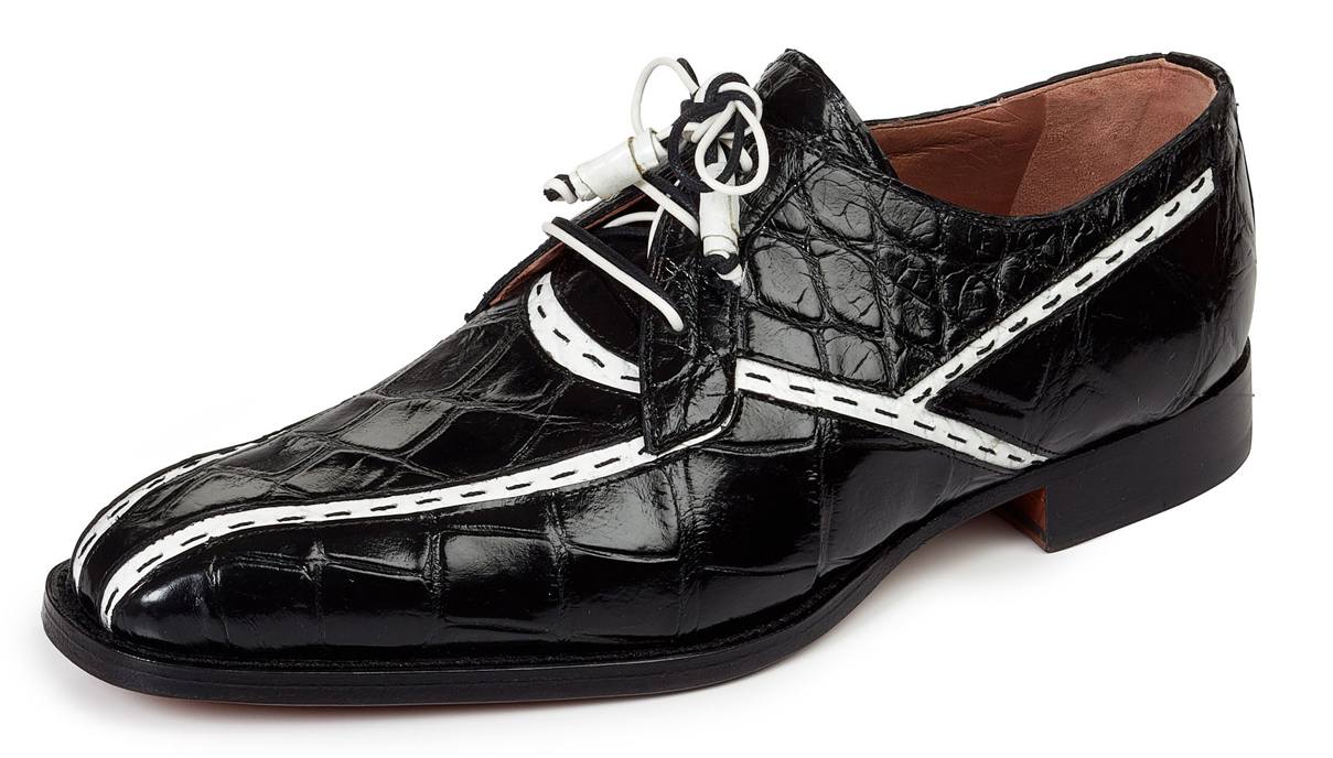 Mauri "Domino" 4708 Black / White Genuine Body Alligator Dress Shoes