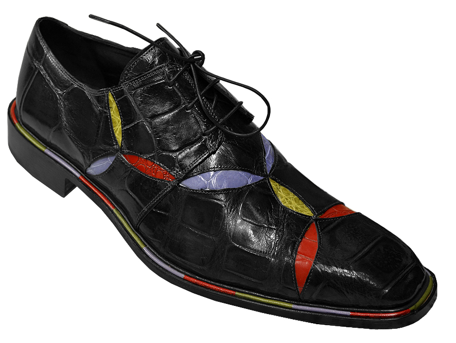 Mauri "Ease" 4169 Charcoal Grey With Red/Violet/Apple Green Accents Genuine All-Over Alligator Shoes