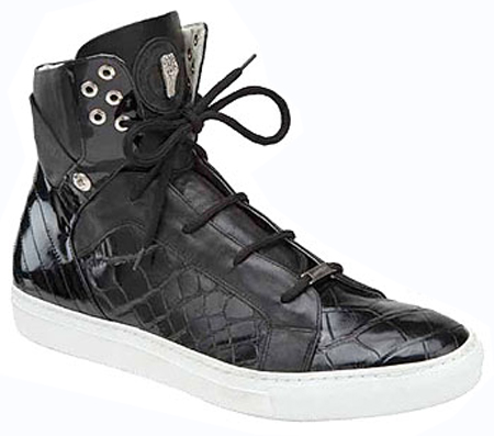 Mauri "Gregory" 8792 Black Genuine Body Alligator / Nappa / Patent Leather Casual High Top Sneakers