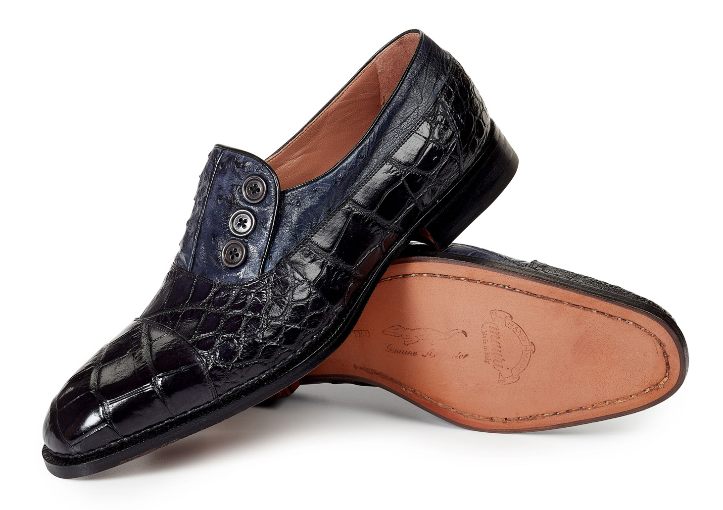 Mauri "Insignia" 1036 Black Genuine Body Alligator / Hand Painted Charcoal Grey Ostrich Shoes