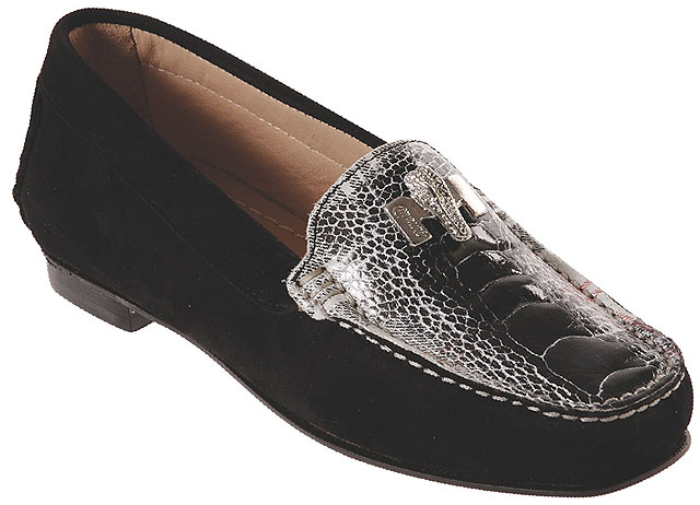 Mauri Ladies "9251" Black Genuine Ostrich Leg / Suede / Nubuck Leather Loafer Shoes