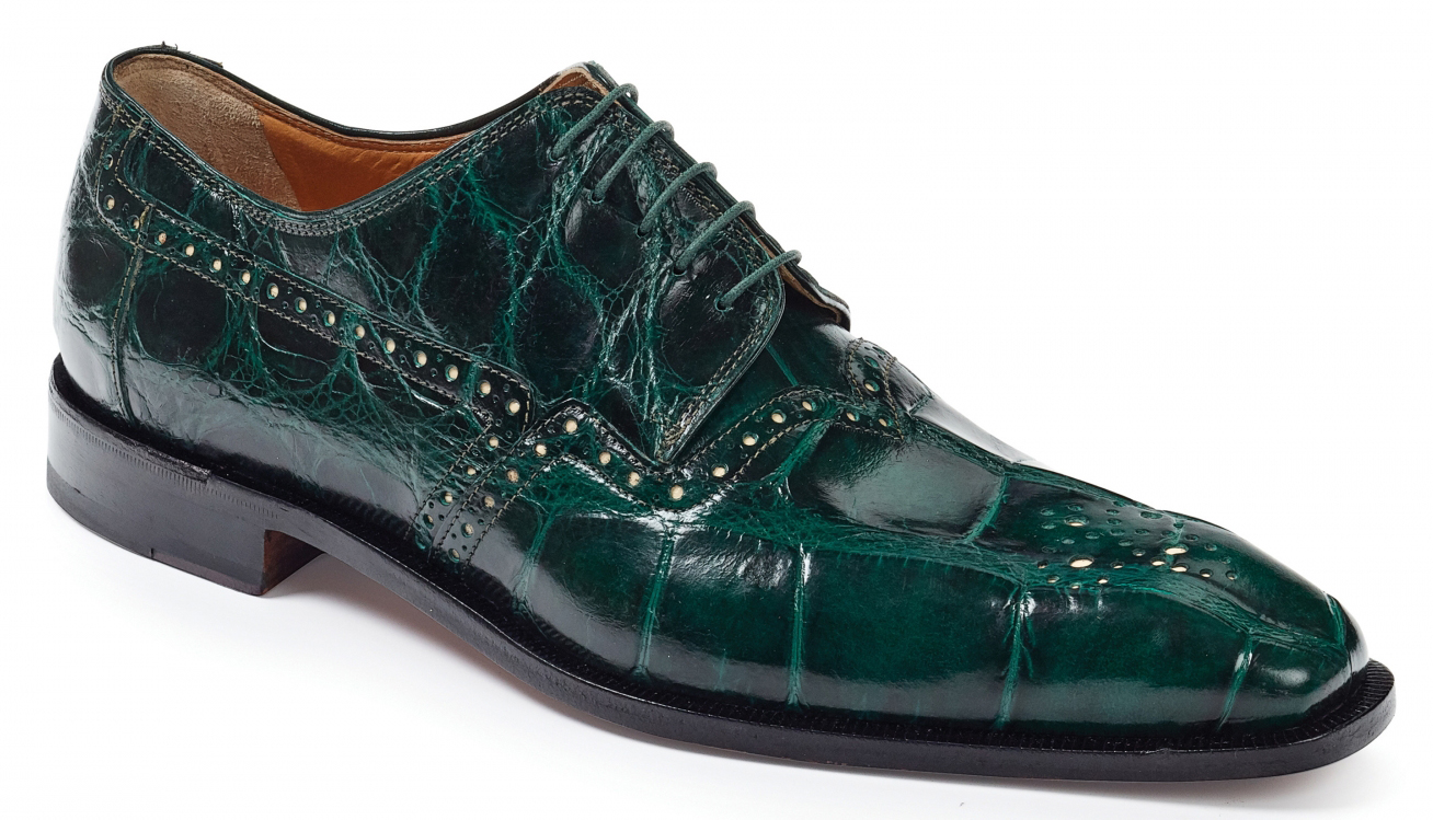 Mauri "Longhi" 4860 Hunter Green Genuine Body Alligator / Underlay Kidskin Linen Shoes.