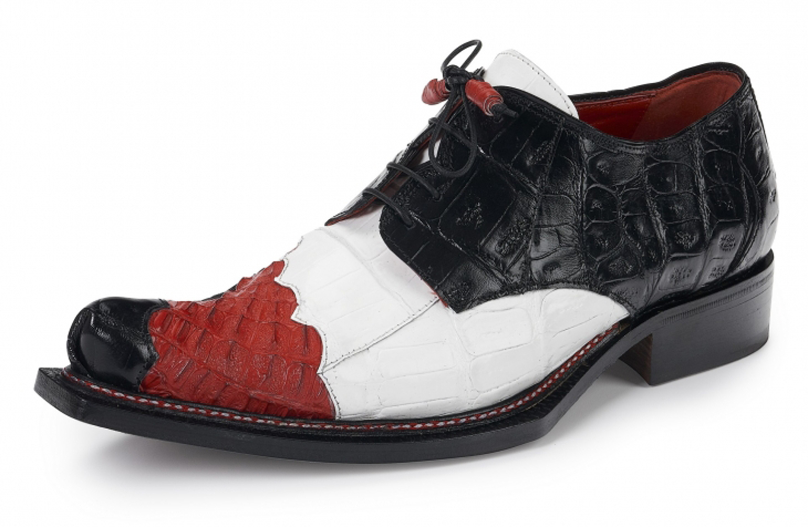 Mauri ''Plave'' 44207 Red / Black / White Genuine Hornback / Baby Crocodile Shoes.