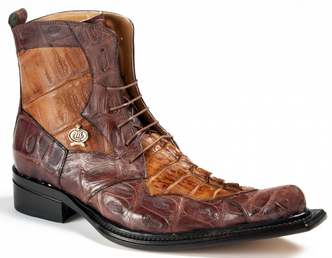 Mauri "Raffaello" 42742 Sport Rust / Brandy Genuine Baby Crocodile Hand Painted / Hornback Crocodile Tail Boots.