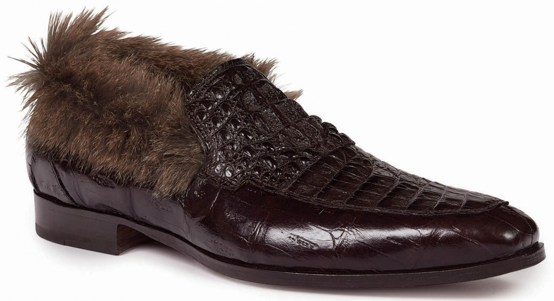 Mauri "Romeo" 4615 Dark Brown Genuine Baby Crocodile / Hornback Crown / Kangaroo Fur Loafer Shoes.
