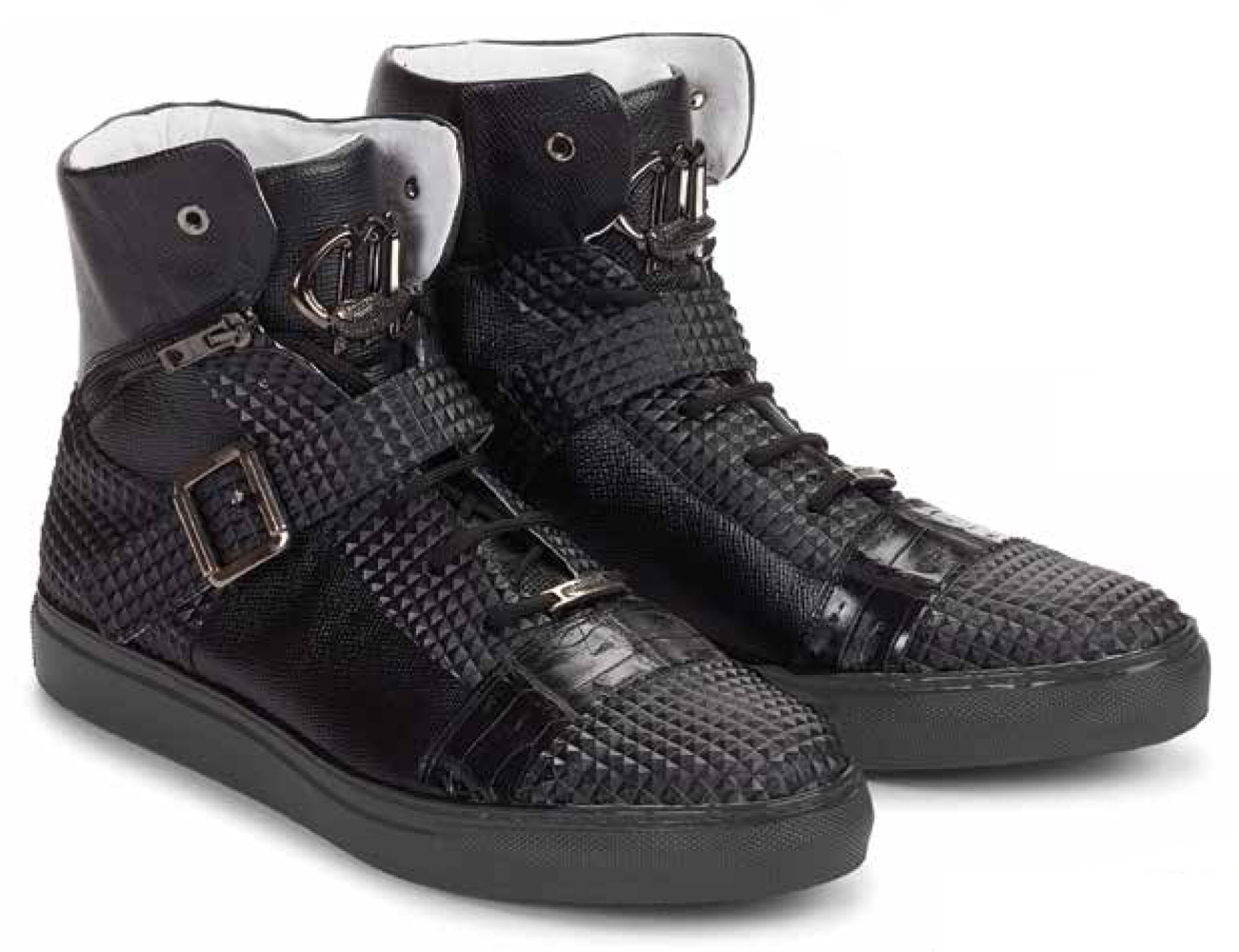 Mauri "San Lorenzo" 8515 Black Genuine Fabric / Baby Crocodile / Calf Casual Sneakers