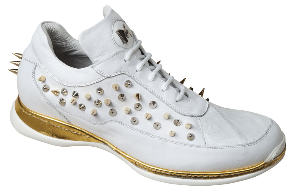 Mauri "Stellar" 8650 White Genuine Crocodile Nappa With Metal Studs Shoes.
