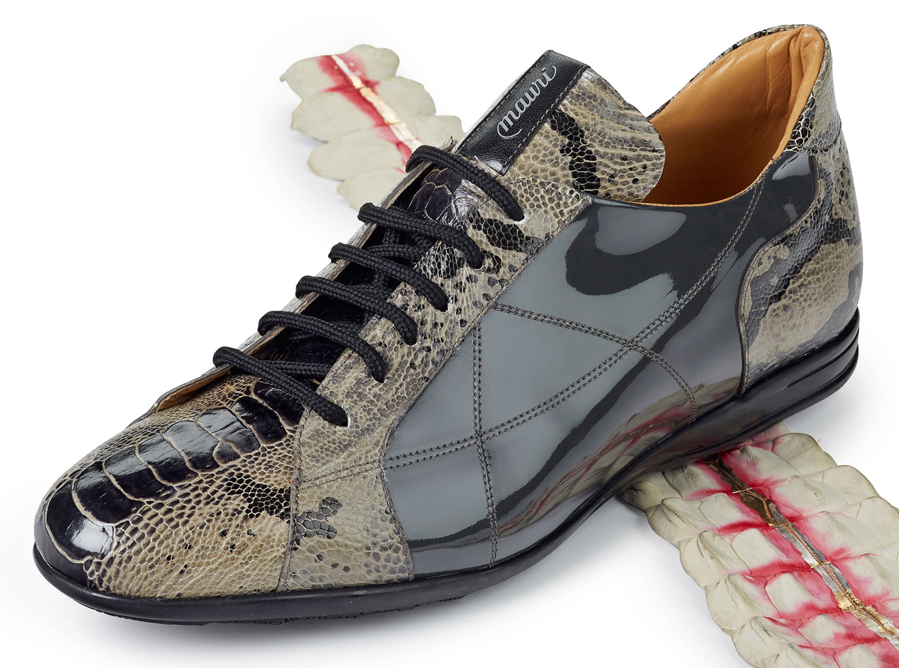 Mauri "Studio" 8662/2 Grey Genuine Ostrich Leg / Patent Casual Sneakers