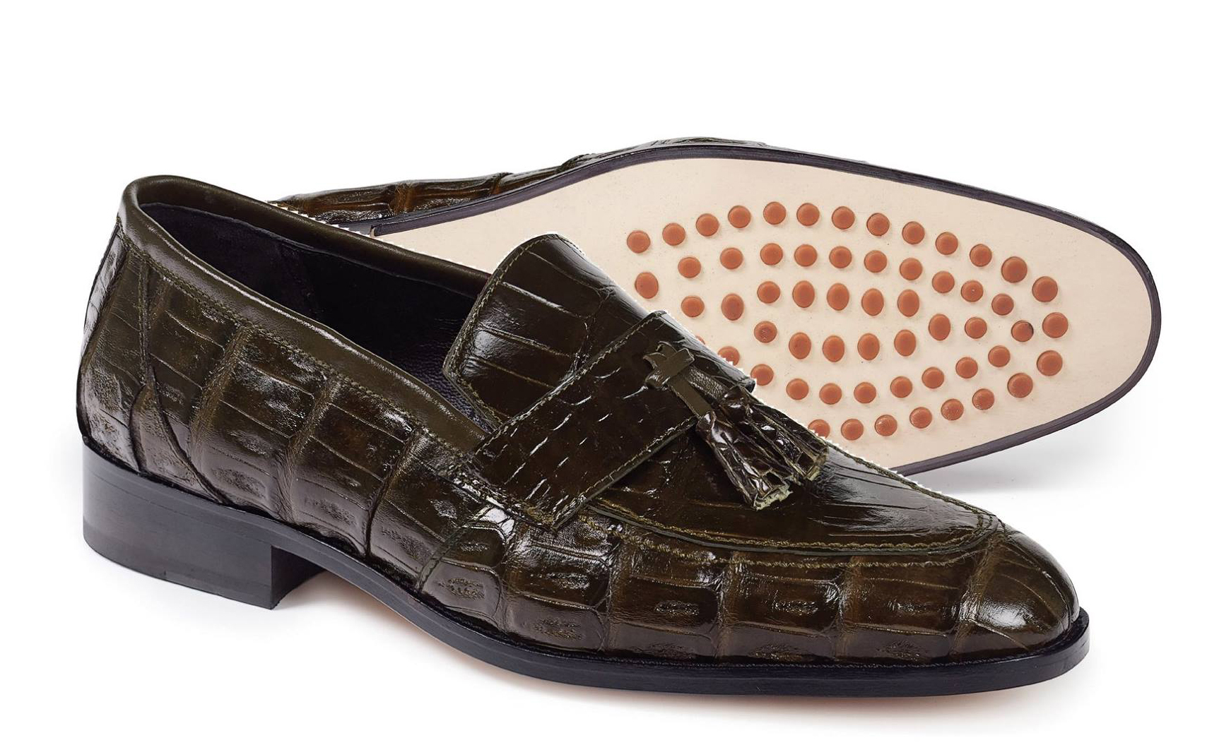Mauri Olive Green Genuine Crocodile Loafers Shoes.