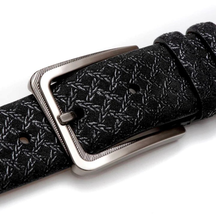 Mezlan Black Genuine Laser-Printed Suede And Calf Trim Leather Belt AO10359.