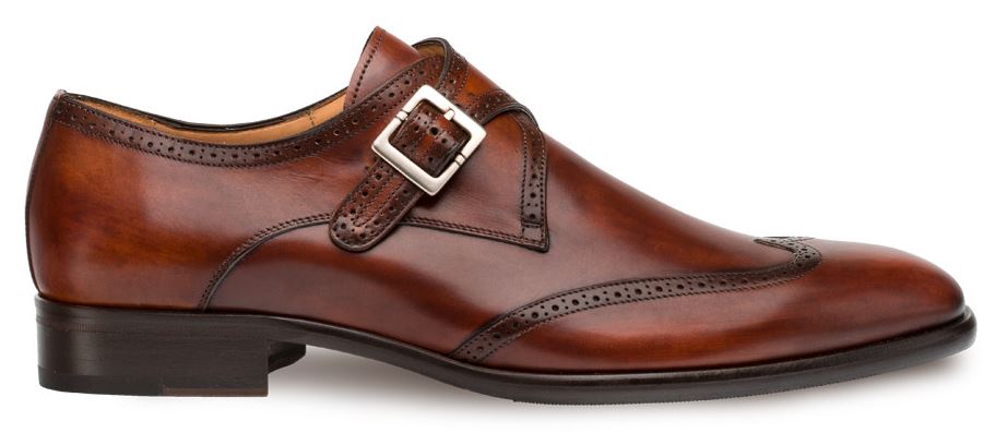 Mezlan Forest Cognac Genuine Calfskin Monk Strap Wing Tip Oxford Shoes ...