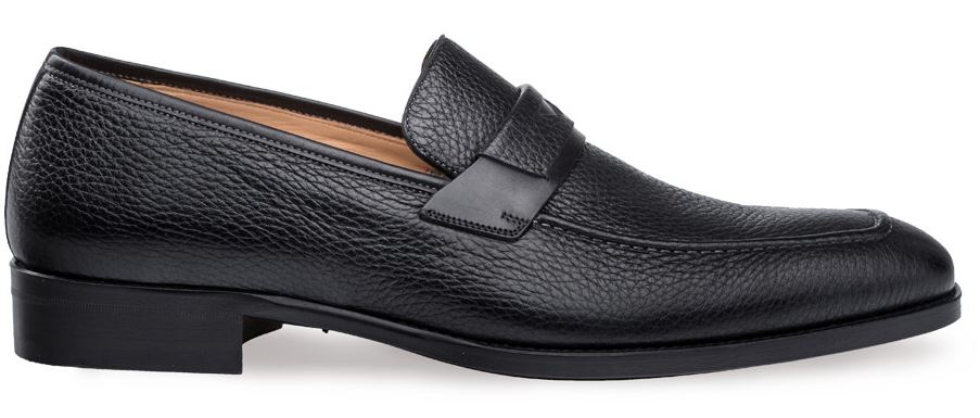 MezlanElche Black Genuine Calfskin / Deerskin Apron Toe Slip On Penny ...