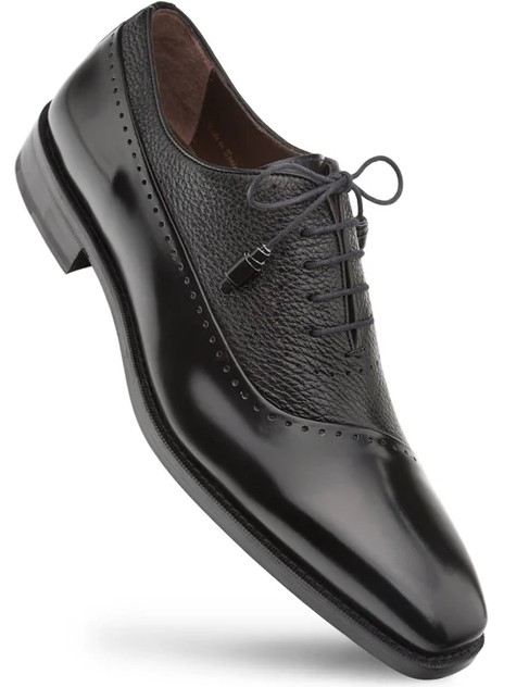 Mezlan "Postdam" Black Genuine Calfskin / Deerskin Leather Bal Oxford Shoes 16409.