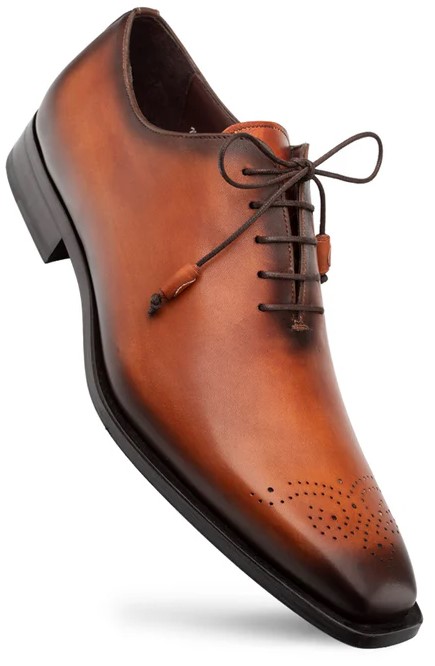 Mezlan "Cupula" Tan Genuine Calfskin Leather Whole-Cut Oxford Shoes 20933.
