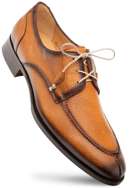 Mezlan "Fratello" Cognac Genuine Soft-Textured Deerskin Leather Laceup Shoes 20937.