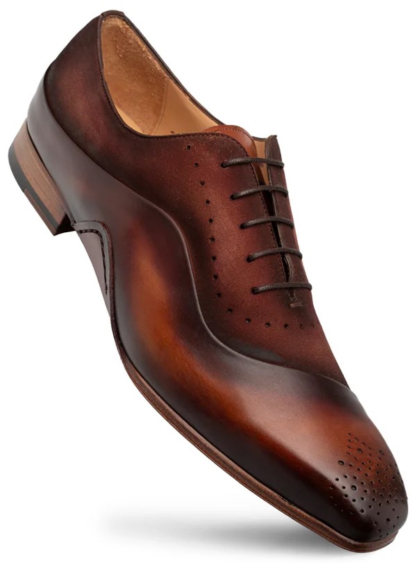 Mezlan "Affari" Cognac Rust / Sport Genuine Suede and Calfskin Leather Toe Oxford 21142.