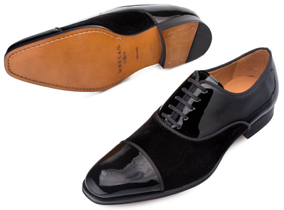 Mezlan Pio Black Genuine Patent Leather / Velvet Lace Up Cap Toe Shoes ...
