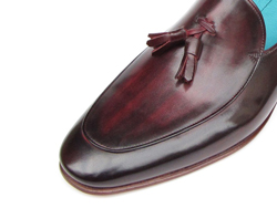 Paul Parkman 049 Black Purple Genuine Leather Tassel Loafer Shoe 